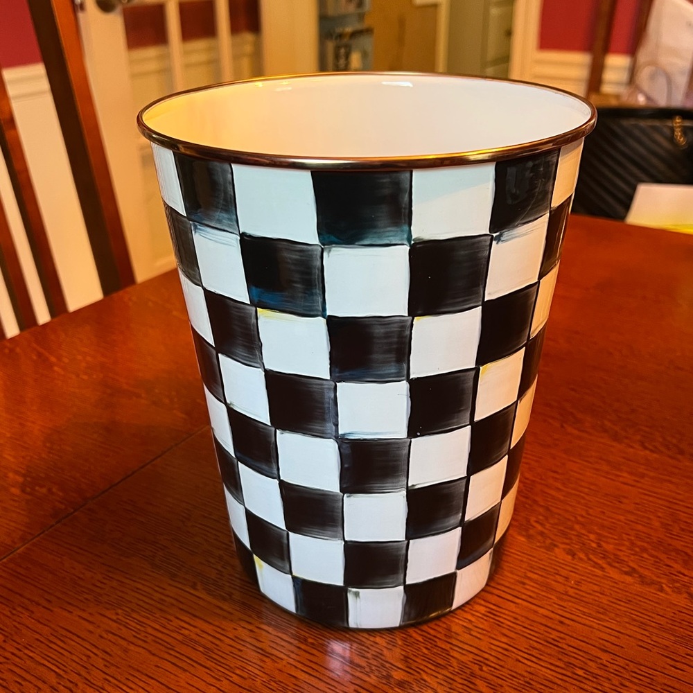 McKenzie Childs enamel Courtly Check waste basket